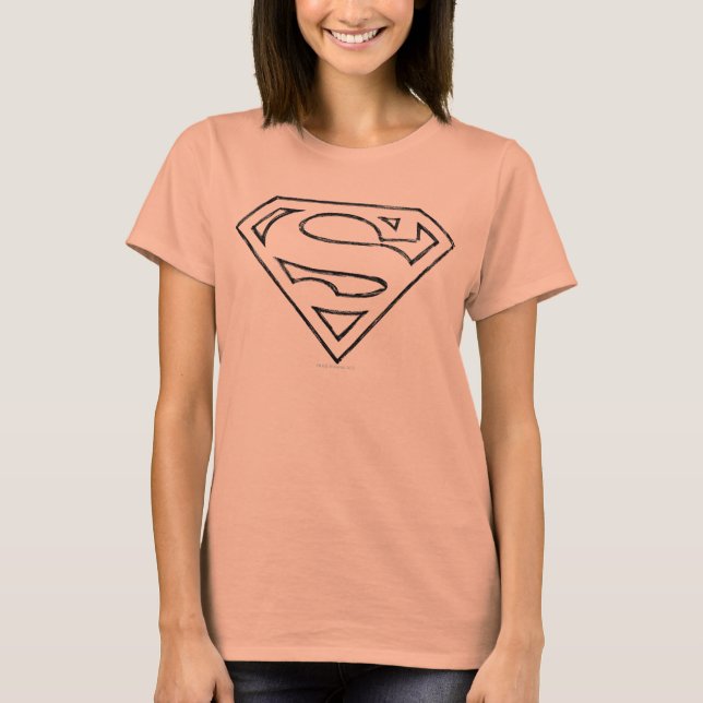 Superman S-Shield | Einfache Schwarze Kontur T-Shirt (Vorderseite)