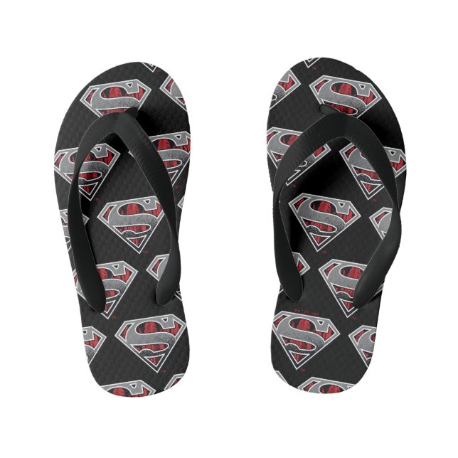 Superman S-Shield | Graue und rote Stadt-Logo Kinderbadesandalen (Fußbett)