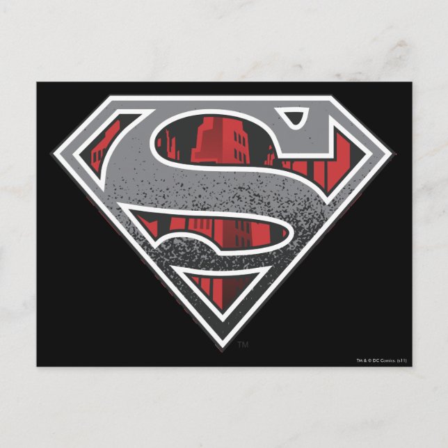 Superman S-Shield | Graue und rote Stadt-Logo Postkarte (Vorderseite)