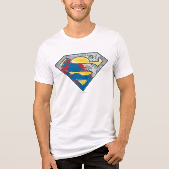 Superman S-Shield | Graues, gelbes, schwarzes Mix- Tri-Blend Shirt (Vorderseite)