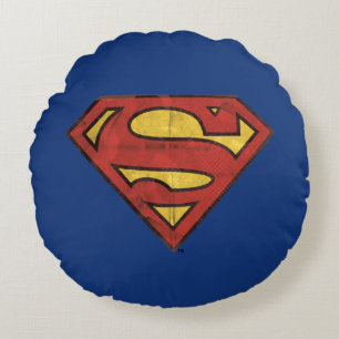 Superman S-Shield   Grunge Black Kontur Logo Rundes Kissen
