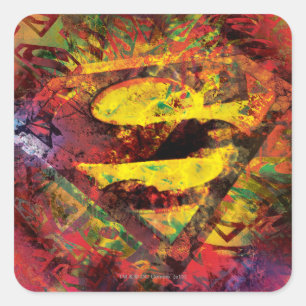 Superman S-Shield   Grunge-Logo Quadratischer Aufkleber