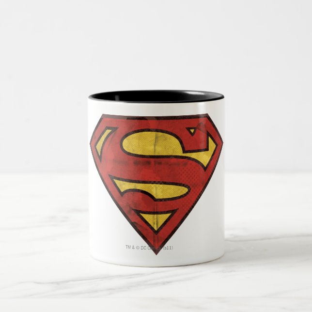 Superman S-Shield | Grunge-Logo Zweifarbige Tasse (Mittel)