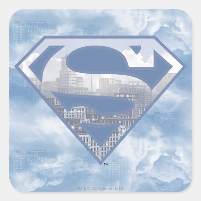 Superman S-Shield | Light Blue City Logo Quadratischer Aufkleber (Vorderseite)