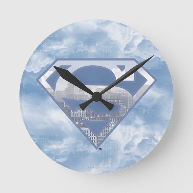 Superman S-Shield | Light Blue City Logo Runde Wanduhr (Vorderseite)