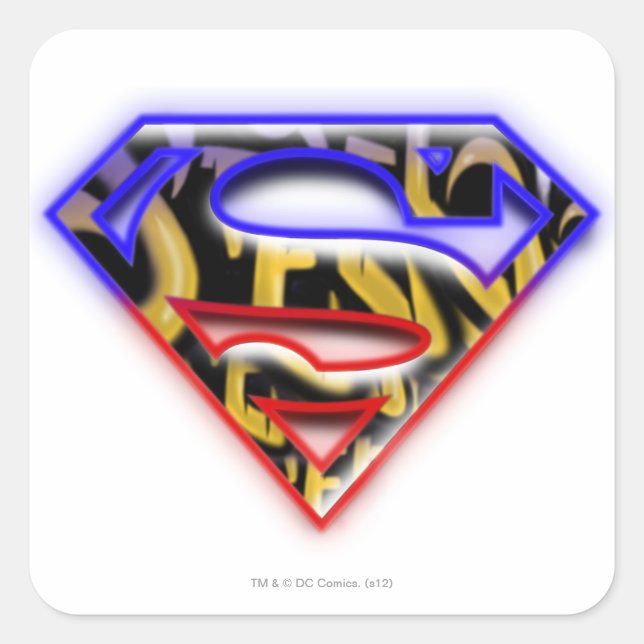 Superman S-Shield | Lila-Red Graffiti-Logo Quadratischer Aufkleber (Vorderseite)