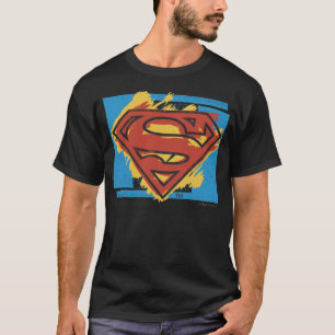 Superman S-Shield   Painted Blue Background Logo T-Shirt