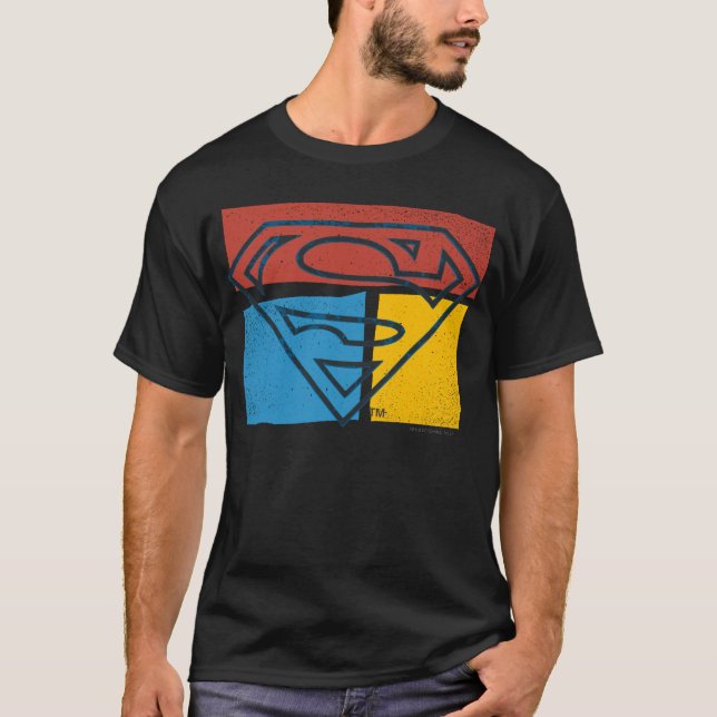 Superman S-Shield | Rot-Blau-Gelbe Blocklogos T-Shirt (Vorderseite)