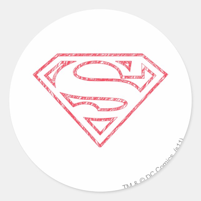 Superman S-Shield | Rote Kontur Runder Aufkleber (Vorderseite)