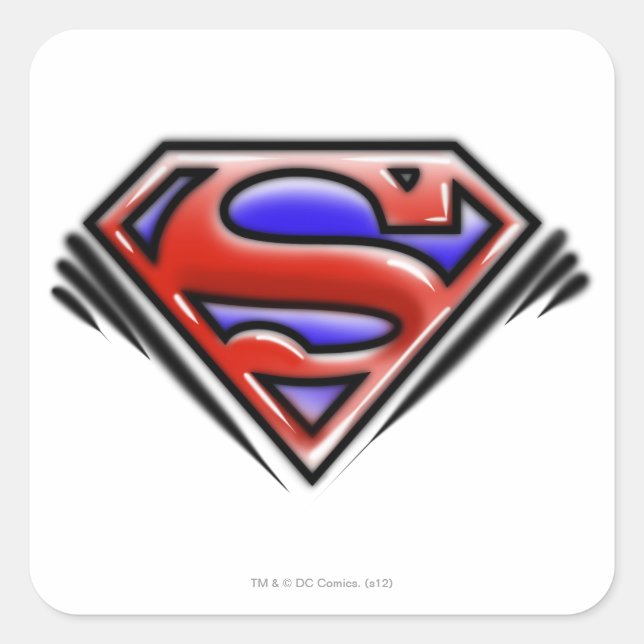 Superman S-Shield | Rotes Airbrush-Logo Quadratischer Aufkleber (Vorderseite)