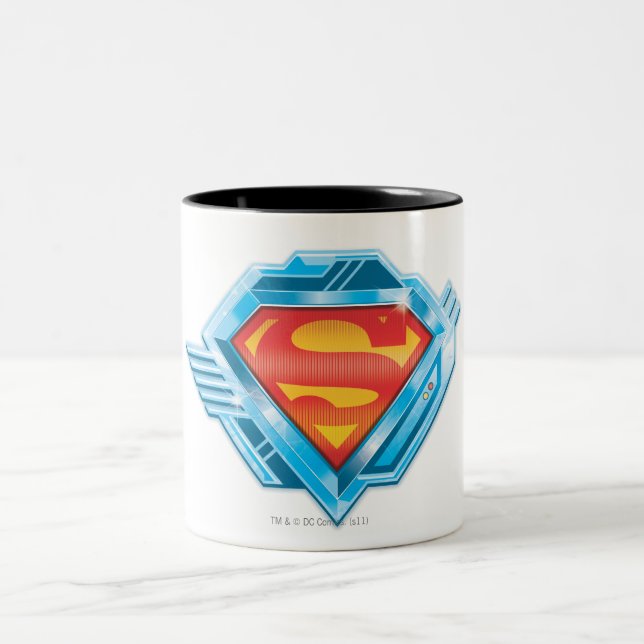 Superman S-Shield | Rotes und Blaues Metal-Logo Zweifarbige Tasse (Mittel)