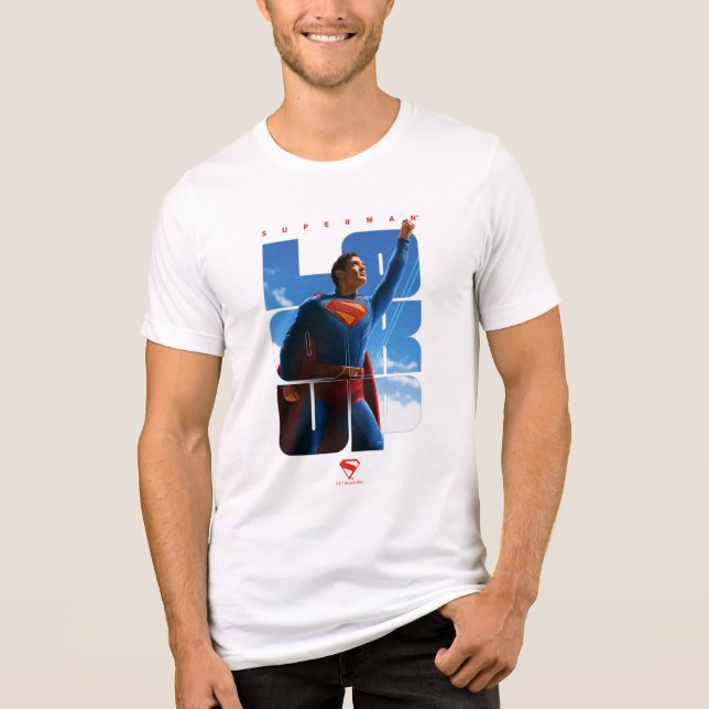 Superman schaut Pose nach oben Tri-Blend Shirt (Vorderseite)