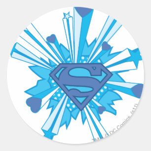 Superman Stylized Blue Shield Hearts Logo Runder Aufkleber