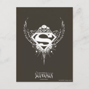 Superman Stylized   Dunkelbraunes Hintergrundlogo Postkarte