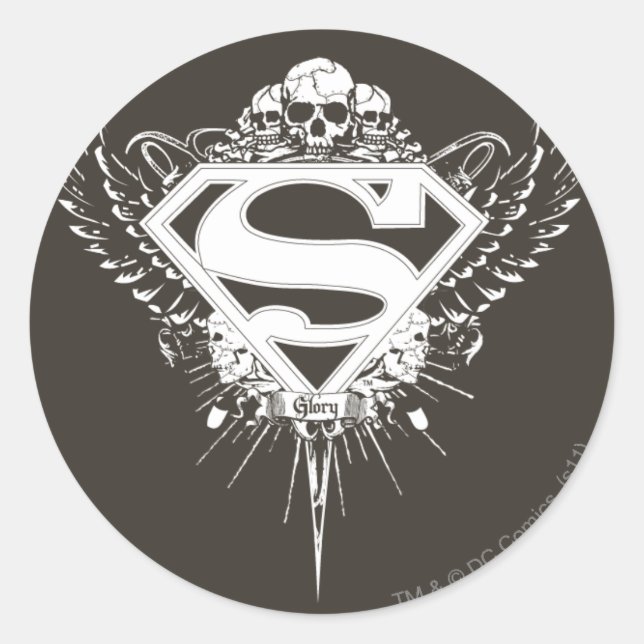 Superman Stylized | Dunkelbraunes Hintergrundlogo Runder Aufkleber (Vorderseite)