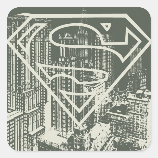 Superman Stylized | Green Metropolis Logo Quadratischer Aufkleber (Vorderseite)