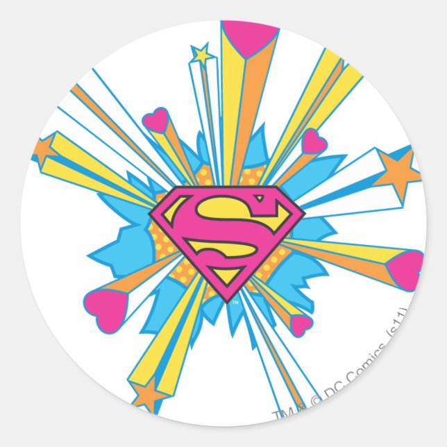 Superman Stylized | Rosa mit dem Herz-Logo Runder Aufkleber (Vorderseite)