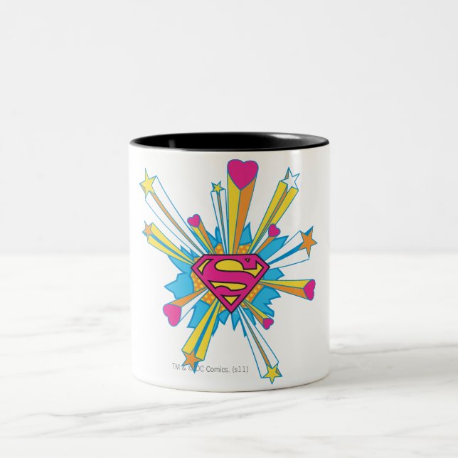 Superman Stylized | Rosa mit dem Herz-Logo Zweifarbige Tasse (Mittel)