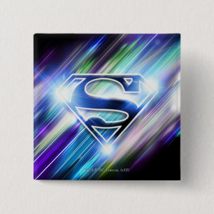 Superman Stylized   Shiny Blue Burst Logo Button