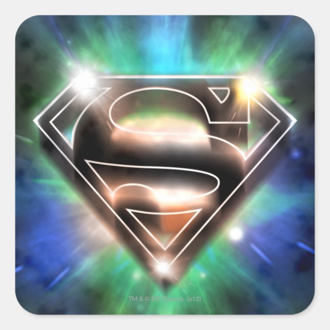 Superman Stylized | Shiny Burst Logo Quadratischer Aufkleber (Vorderseite)