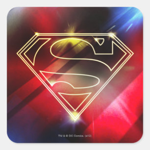 Superman Stylized   Shiny Yellow Kontur Logo Quadratischer Aufkleber