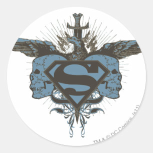 Superman Stylized   Skulls - Blaues Logo Runder Aufkleber