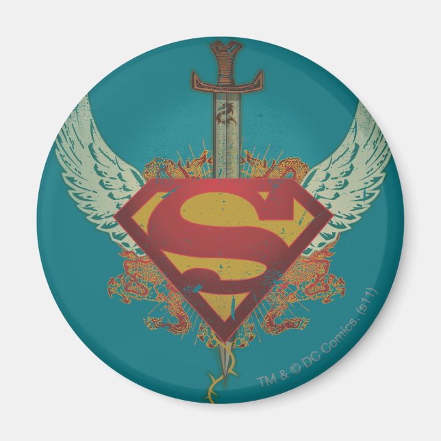 Superman Stylized | Wings Aquamarin Background Log Magnet (Vorne)