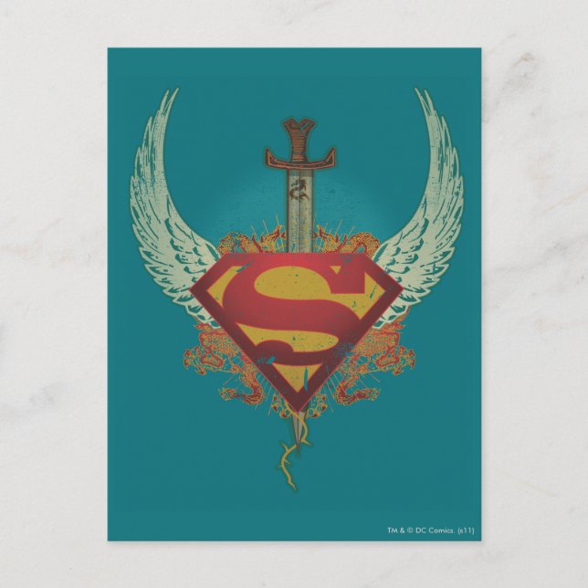 Superman Stylized | Wings Aquamarin Background Log Postkarte (Vorderseite)