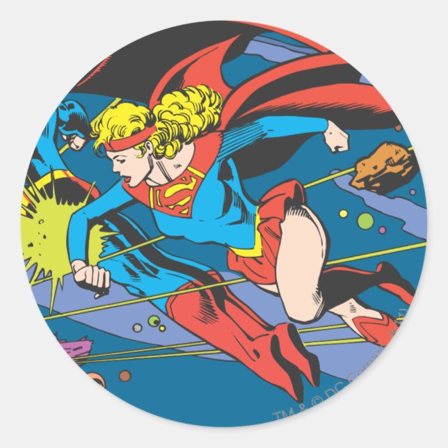 Superman & Supergirl Fliegen Runder Aufkleber (Vorderseite)