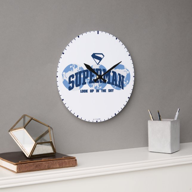Superman über den Globus Große Wanduhr (Büro)