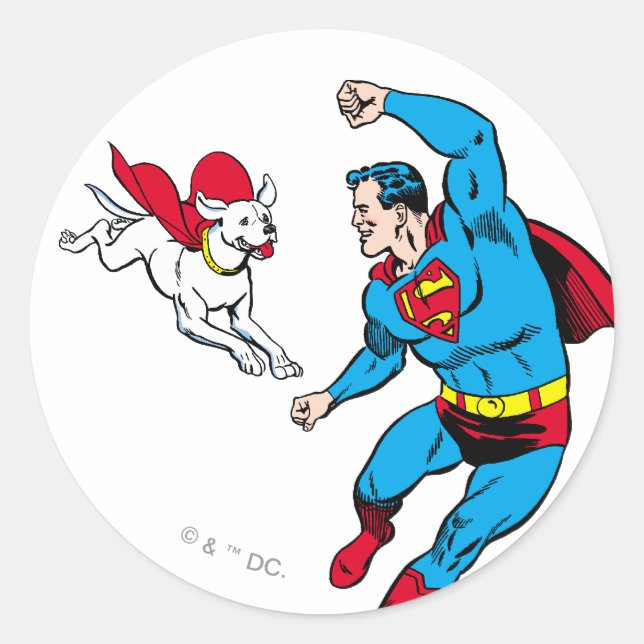 Superman und Krypto 2 Runder Aufkleber (Vorderseite)