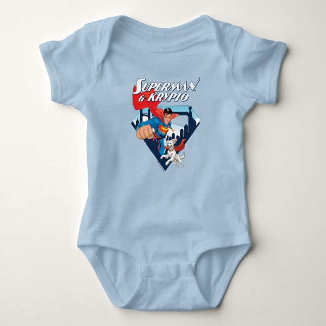 Superman und Krypto fliegen Baby Strampler (Vorderseite)
