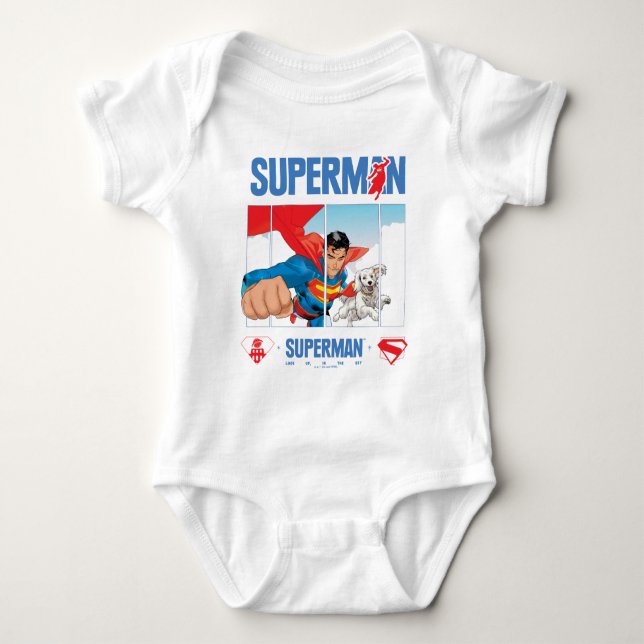 Superman und Krypto fliegen Baby Strampler (Vorderseite)
