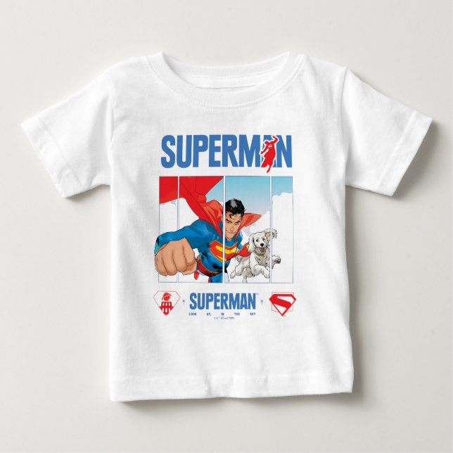 Superman und Krypto fliegen Baby T-shirt (Vorderseite)
