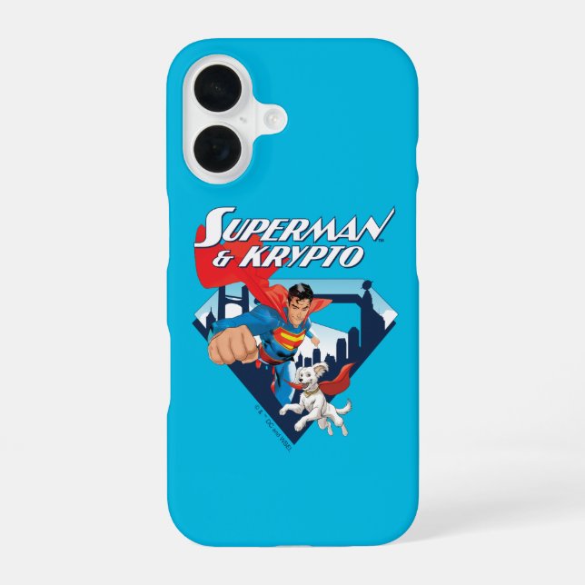 Superman und Krypto fliegen iPhone 16 Hülle (Rückseite)