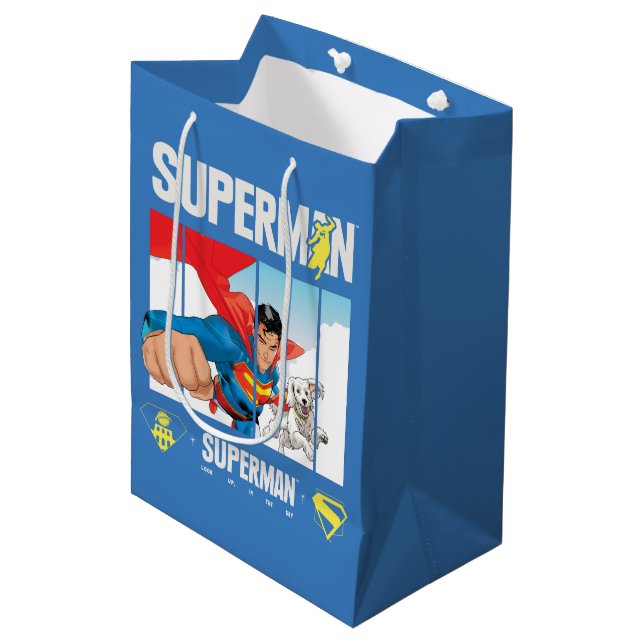 Superman und Krypto fliegen Mittlere Geschenktüte (Vorderseite Schrägansicht)