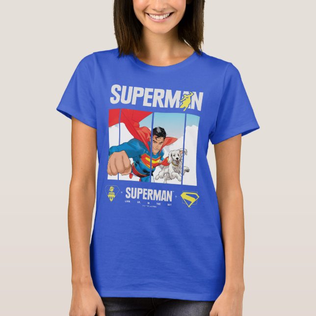 Superman und Krypto fliegen T-Shirt (Vorderseite)