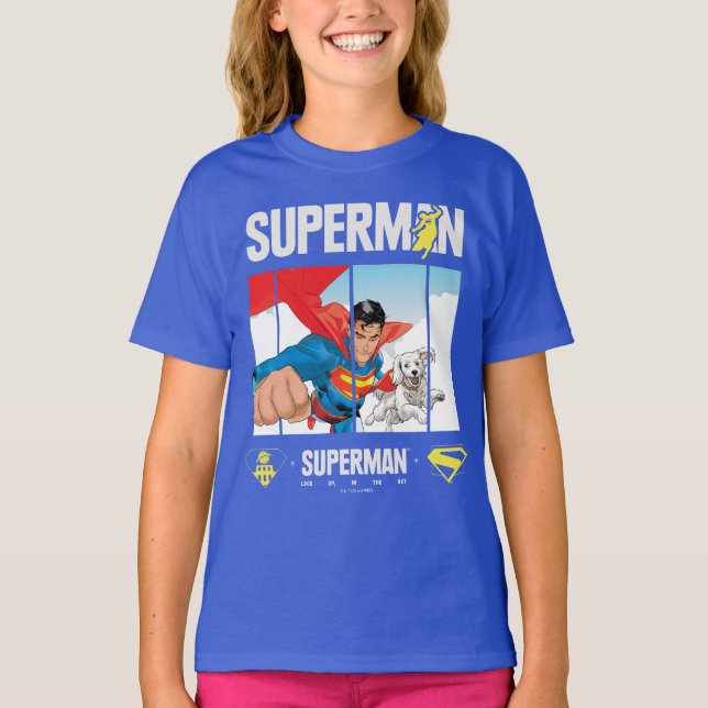 Superman und Krypto fliegen T-Shirt (Vorderseite)