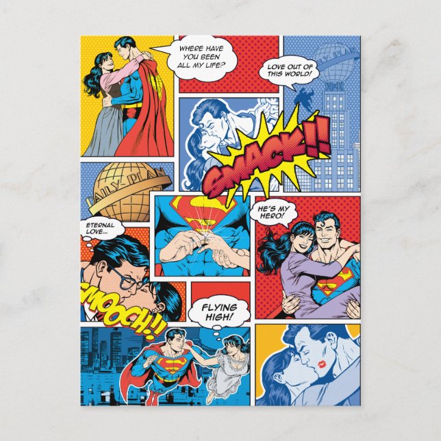 Superman-Valentinstag| Comic Book Collage Feiertagspostkarte (Vorderseite)