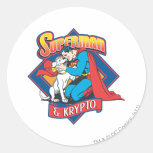 Superman with Krypto Runder Aufkleber