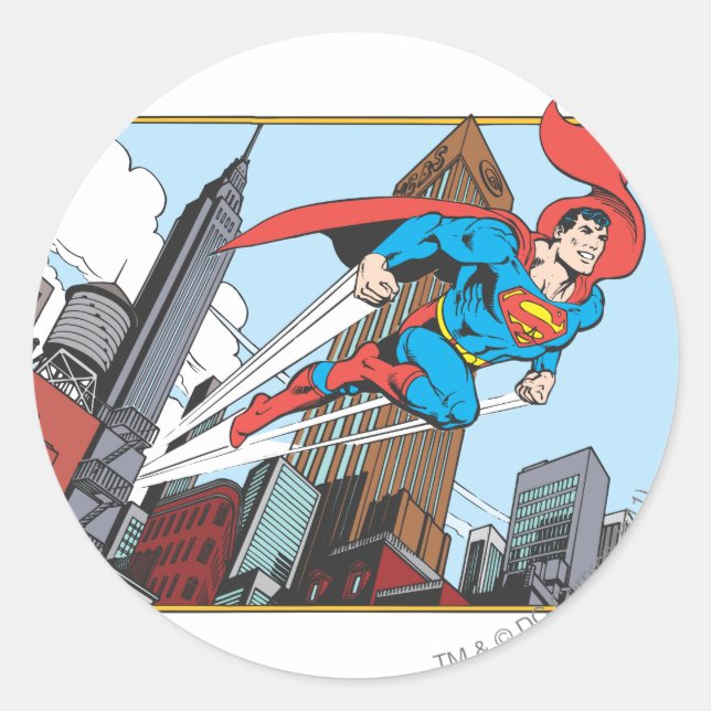 Superman & Wolkenkratzer Runder Aufkleber (Vorderseite)