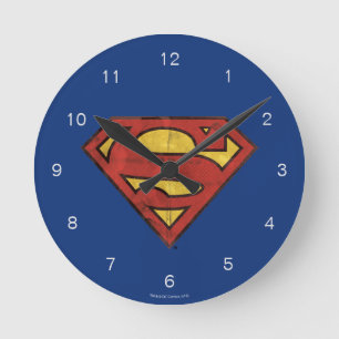 Supermann S-Schild   Grunge-Schwarz-Kontur-Logo Runde Wanduhr