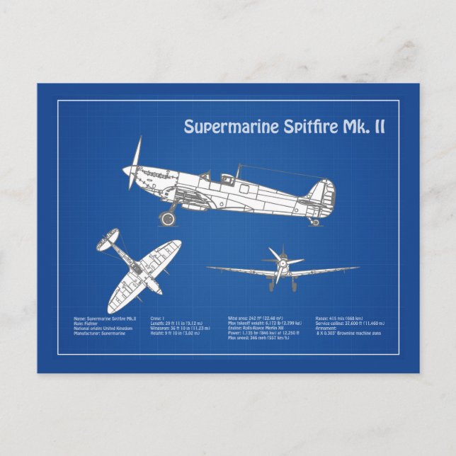 Supermarine Spitfire - Flugzeugkonzept ABD Postkarte (Vorderseite)