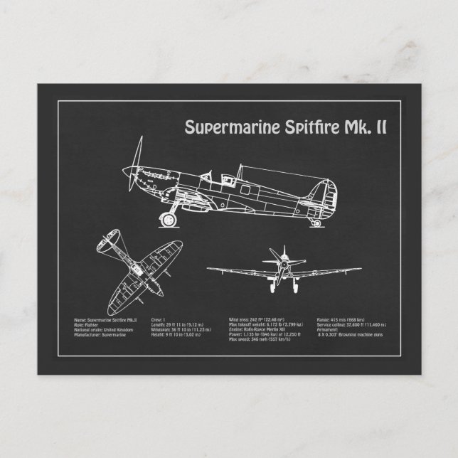 Supermarine Spitfire - Flugzeugkonzept PD Postkarte (Vorderseite)