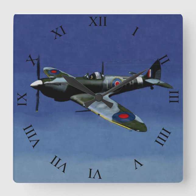 Supermarine Spitfire IX Wall Clock. Quadratische Wanduhr (Vorderseite)
