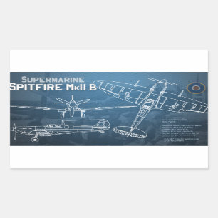 Supermarine Spitfire MK II Blueprint Rechteckiger Aufkleber