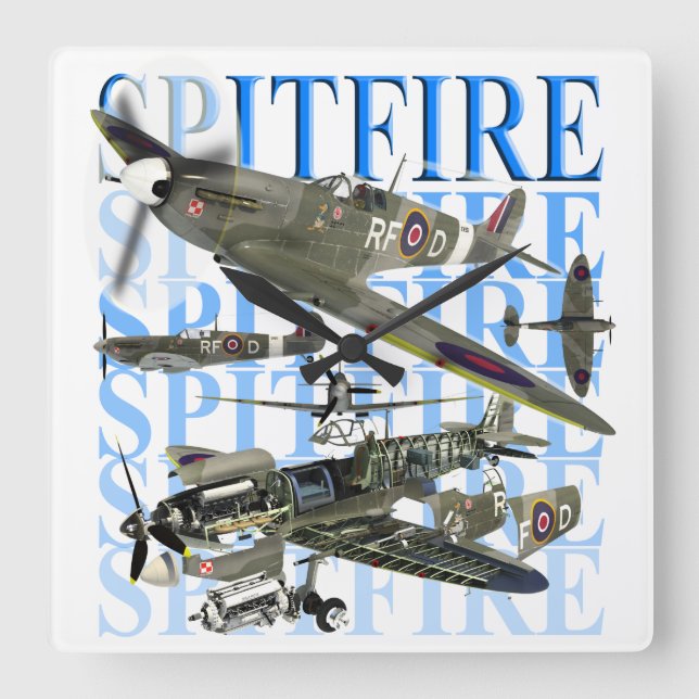 Supermarine Spitfire Quadratische Wanduhr (Vorderseite)