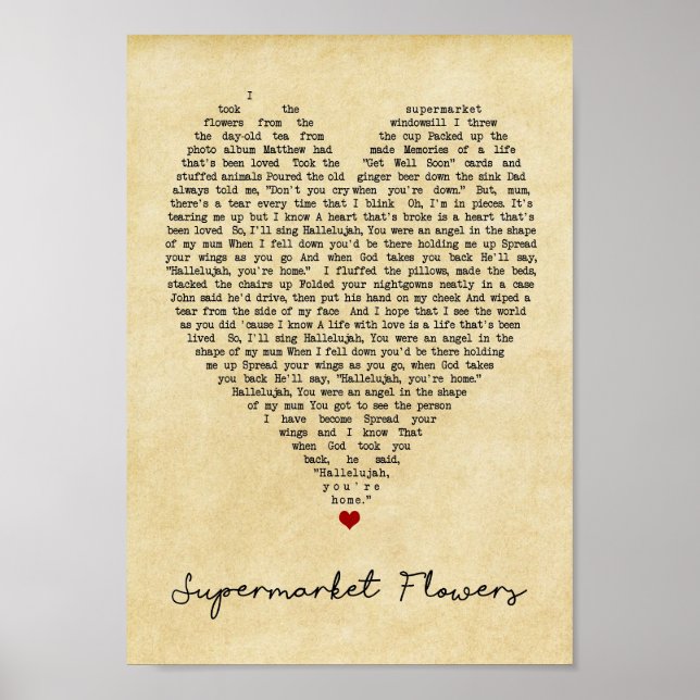 Supermarkt Blume Vintag Heart Song Lyric Print Poster (Vorne)