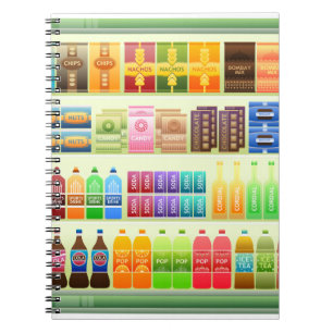 Supermarkt-Regalprodukte Snacks Notizblock