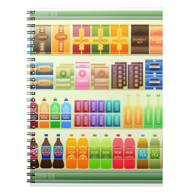 Supermarkt-Regalprodukte Snacks Notizblock (Vorderseite)